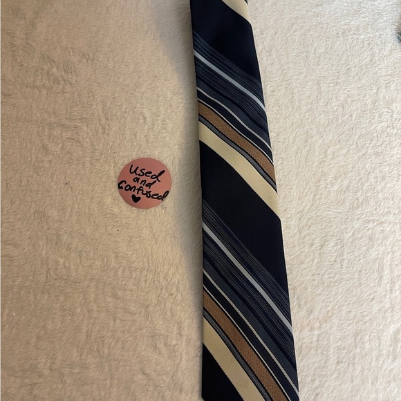 Classic Striped Navy and Brown Tie - Picture 3 of 6